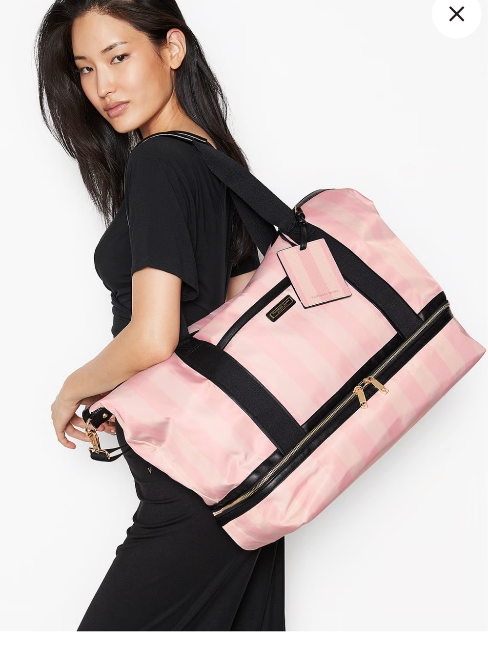 Victoria's Secret Pink Striped Travel Duffel with Black Trim - Picture 1 of 4